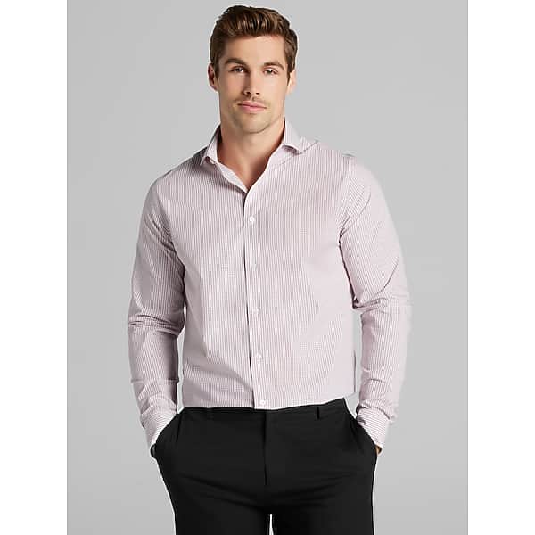 Wilke-Rodriguez Men's Slim Fit Check Dress Shirt Burgundy - Size: 17 1/2 34/35