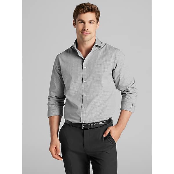 Wilke-Rodriguez Men's Modern Fit Check Dress Shirt Grey - Size: 17 1/2 38/39