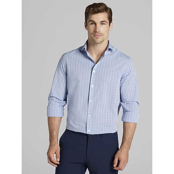 Wilke-Rodriguez Big & Tall Men's Modern Fit Double Check Dress Shirt Blue - Size: 19 34/35