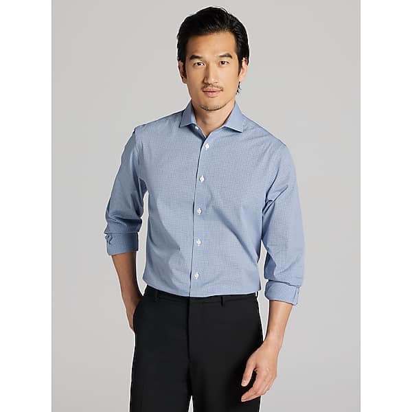 Wilke-Rodriguez Big & Tall Men's Modern Fit Mini Check Dress Shirt Blue - Size: 16 36/37