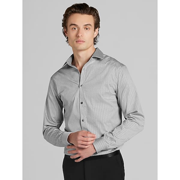 Egara Men's Skinny Fit Dress Shirt Grey/Black - Size: 16 1/2 34/35