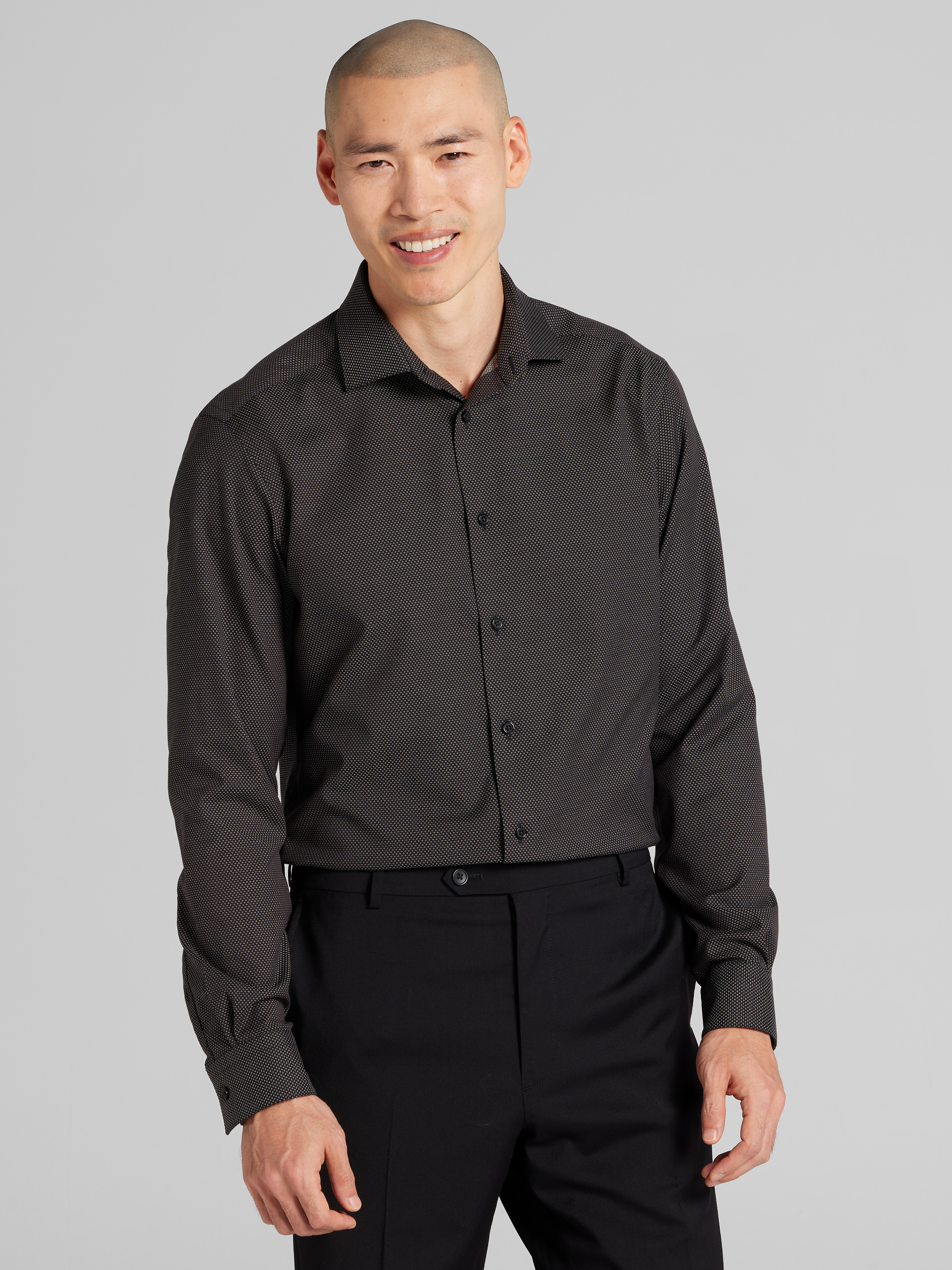 men's wearhouse black dress shirt Modern Fit Queens Oxford Dress Shirt | Black