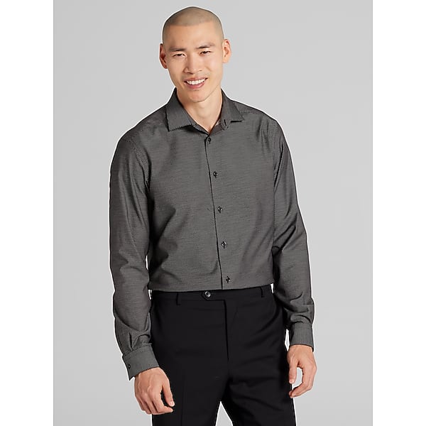Awearness Kenneth Cole Big & Tall Men's Slim Fit Check Dress Shirt Black - Size: 16 1/2 36/37