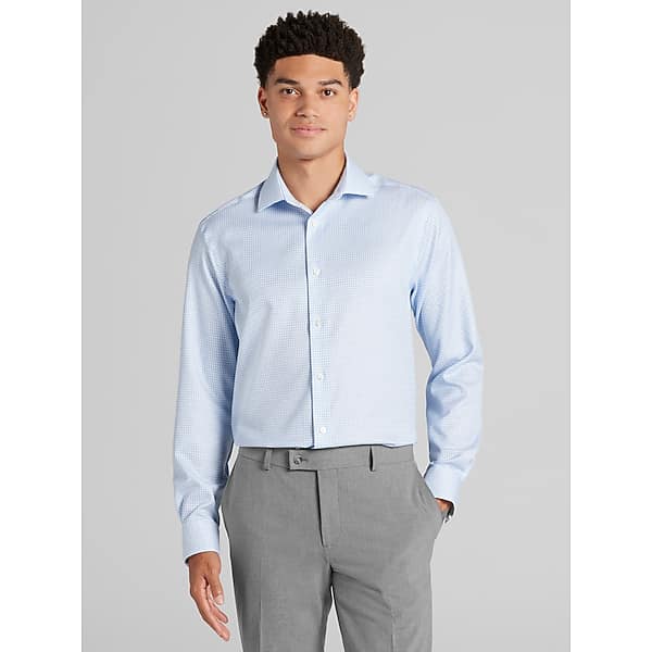 Awearness Kenneth Cole Big & Tall Mens Slim Fit Check Dress Shirt Lt Blue - Size: 19 34/35