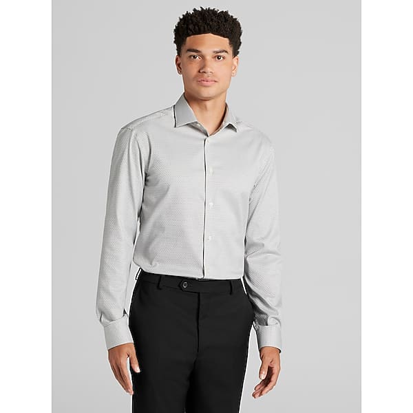 Awearness Kenneth Cole Men's Slim Fit Check Dress Shirt Charcoal - Size: 17 1/2 34/35