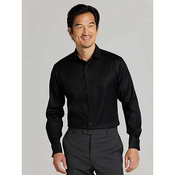 Pronto Uomo Big & Tall Men's Slim Fit French Cuff Twill Formal Dress Shirt Black - Size: 20 36/37 - Only Available at Men's Wearhouse