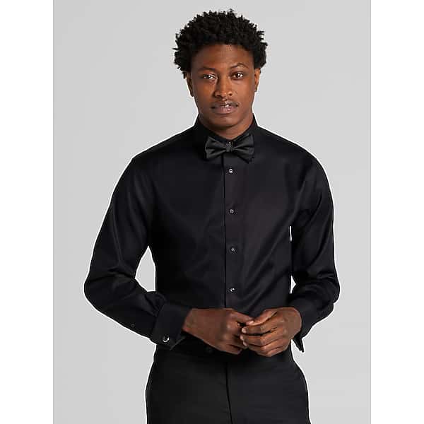 Pronto Uomo Big & Tall Men's Modern Fit Twill French Cuff Formal Dress Shirt Black - Size: 17 1/2 36/37 - Only Available at Men's Wearhouse
