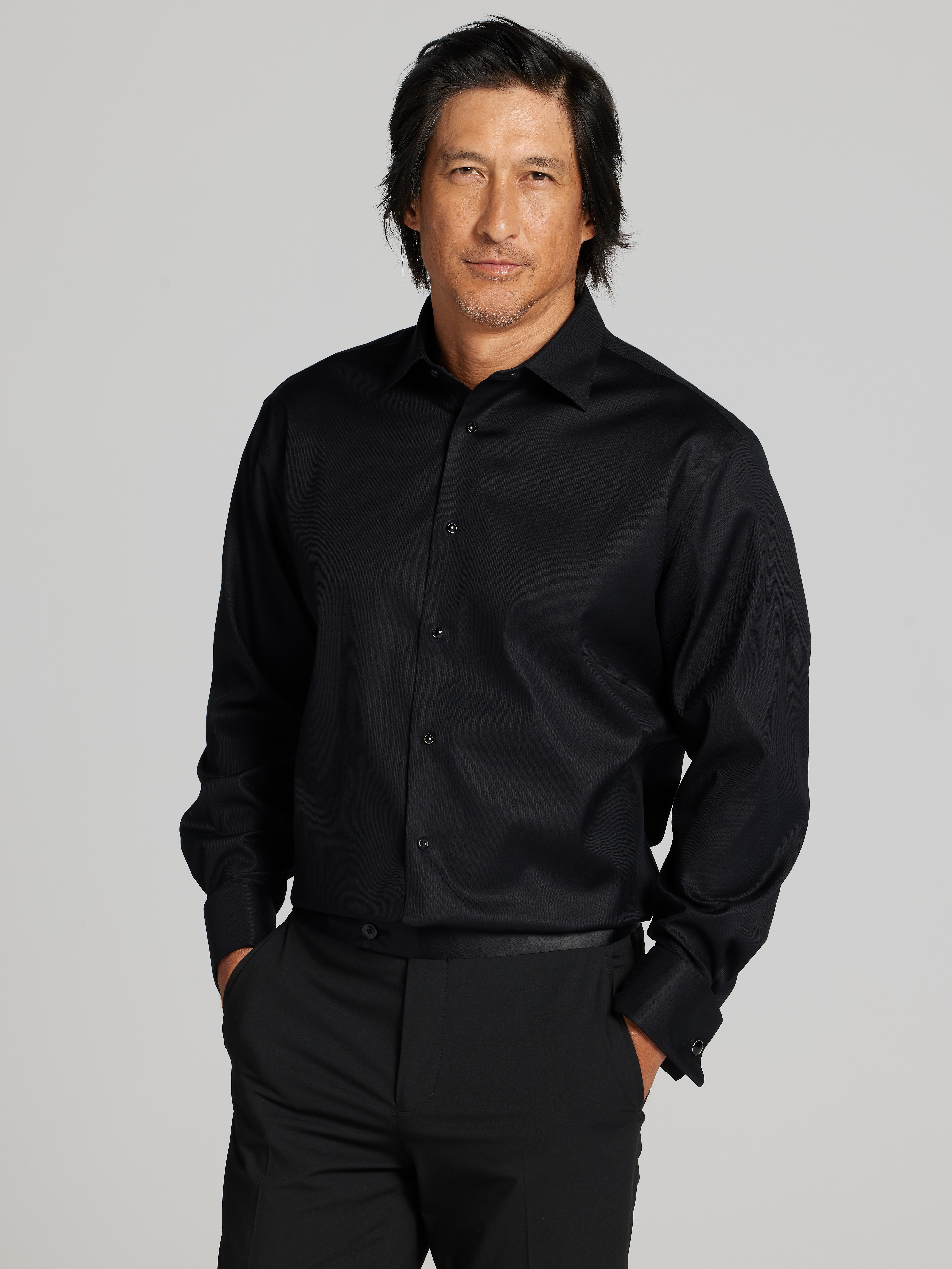 black dress shirt fashion Traveler Stretch Dress Shirt in Black 2XL / Semi Tall / Black