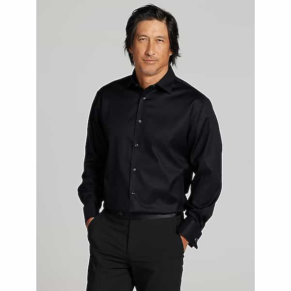 Pronto Uomo Men's Classic Fit French Cuff Twill Formal Dress Shirt Black - Size: 16 34/35 - Only Available at Men's Wearhouse TMW5B8R60508