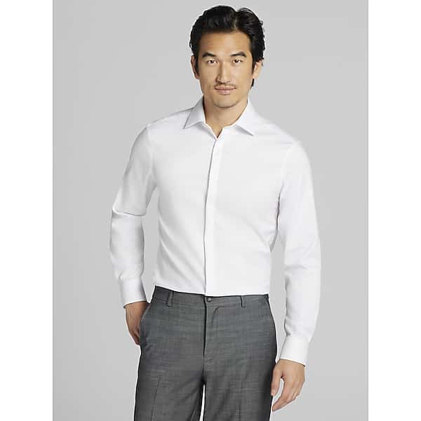 Calvin Klein Big & Tall Men's Slim Fit Supima Cotton Covered Placket Dress Shirt White Solid - Size: 17 36/37