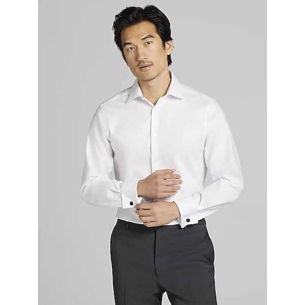Calvin Klein Big & Tall Men's Slim Fit Solid French Cuff Dress Shirt White Solid - Size: 19 34/35