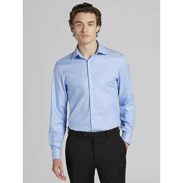 Calvin Klein Men's Slim Fit Supima Cotton French Cuff Dress Shirt Lt Blue Solid - Size: 14 1/2 32/33