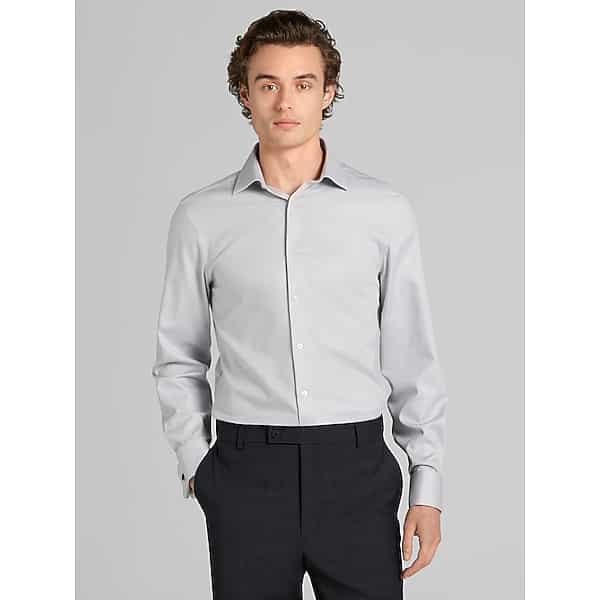 Calvin Klein Men's Slim Fit Supima Cotton French Cuff Dress Shirt Gray Solid - Size: 16 1/2 34/35