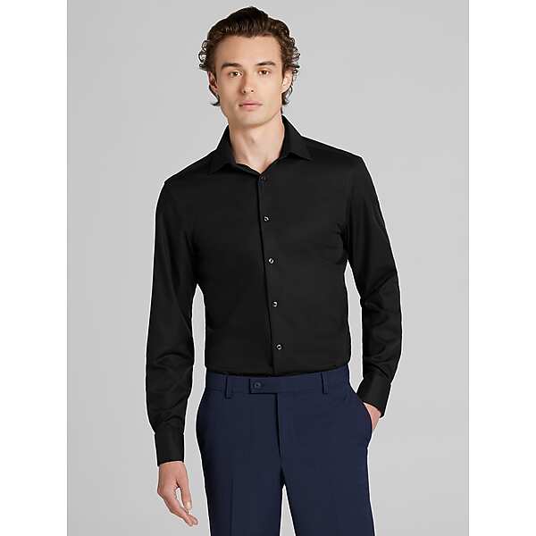 Calvin Klein Men's Slim Fit Supima Cotton French Cuff Dress Shirt Black Solid - Size: 17 32/33