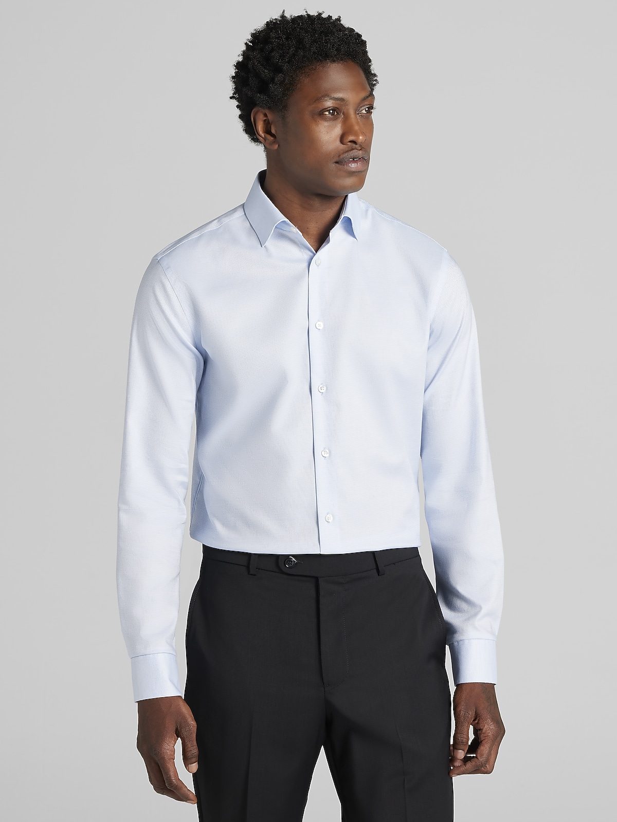 calvin klein move 365 dress shirt Calvin Klein Move 365 Grid Pattern Performance Stretch Long-Sleeve Woven Button-Down Shirt, Mens, L, Black