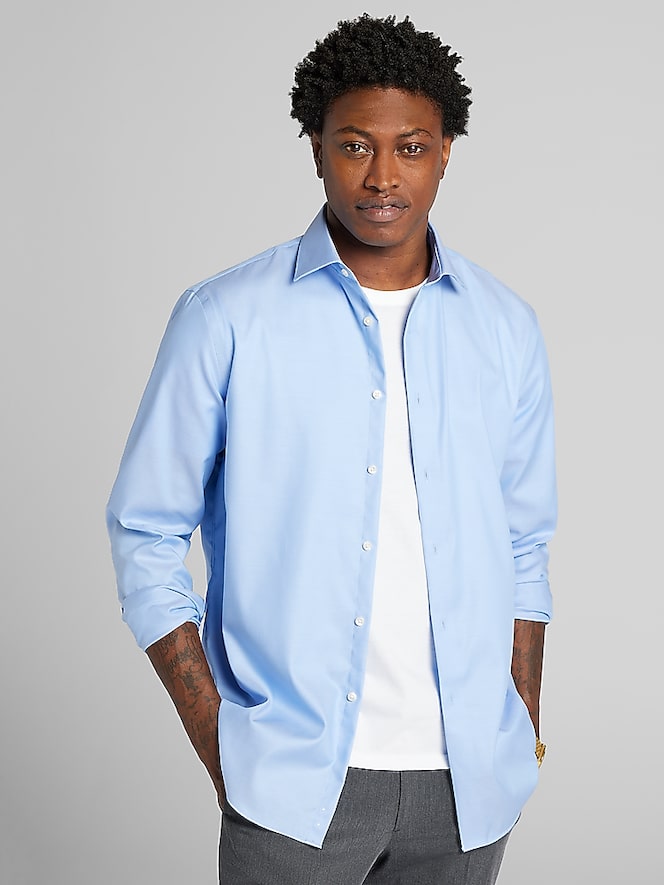 Calvin Klein Classic Fit Supima Cotton Dress Shirt, Lt Blue Solid - Image 6 of 6