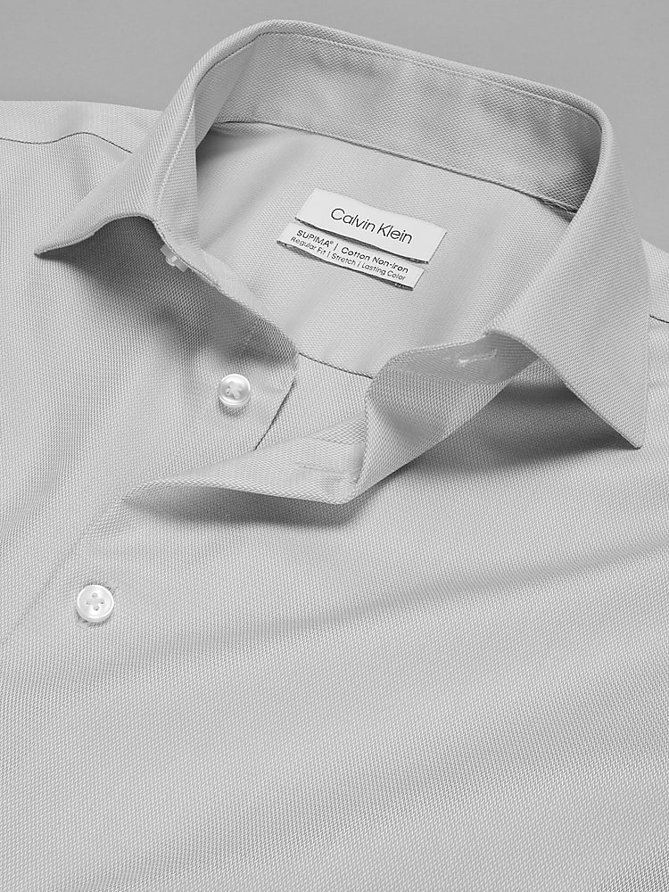 Calvin Klein Men's Solid Regular-Fit Stretch Dress Shirt - Gray - Size 16 34/35