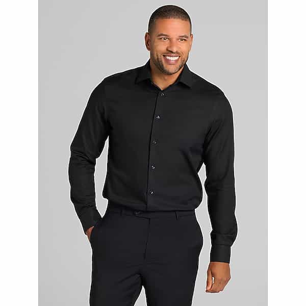 Calvin Klein Men's Classic Fit Supima Cotton Dress Shirt Black Solid - Size: 16 1/2 34/35