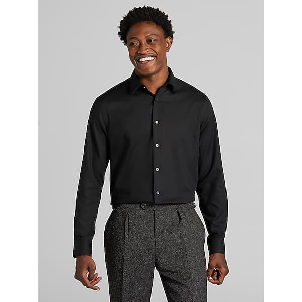 Calvin Klein Big & Tall Men's Classic Fit Supima CottonDress Shirt Black Solid - Size: 17 36/37