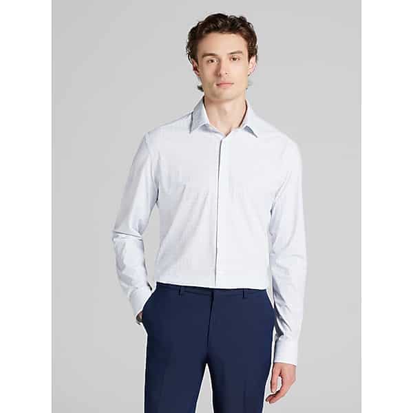 Awearness Kenneth Cole Men's CHILLFLEX Slim Fit Check Dress Shirt Blue - Size: 14 1/2 32/33