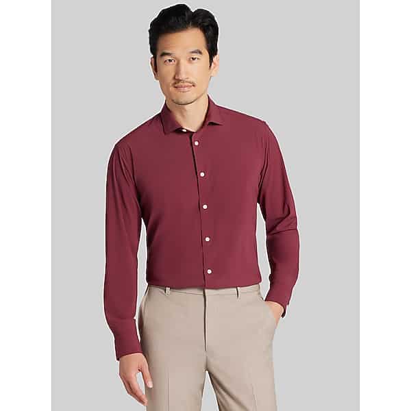 Awearness Kenneth Cole Men's CHILLFLEX Slim Fit Dress Shirt Burgundy Solid - Size: 17 32/33