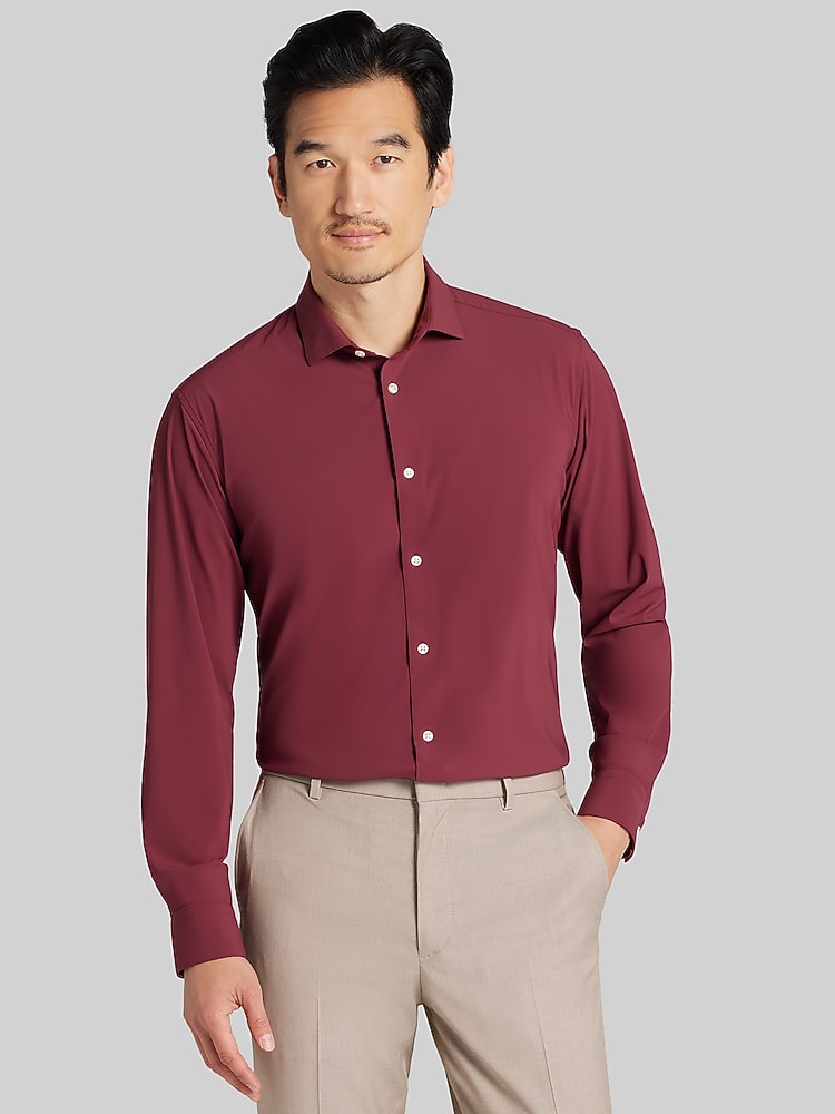 burgundy dress shirts Slim Fit Regular fit Signature collection 100% cotton Mother of pearl buttons Classic collar Single sleeve cuff Machine washable. Comfort Stretch Non-Iron Check Dress
