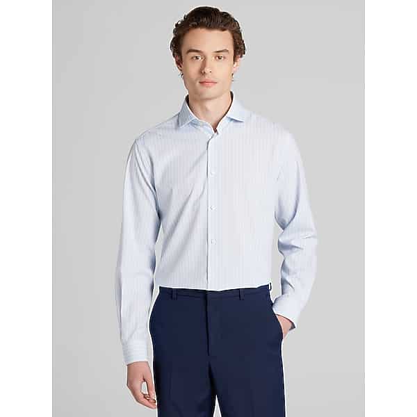 Wilke-Rodriguez Big & Tall Men's Modern Fit Four-Way Stretch Open Stripe Dress Shirt Blue - Size: 19 34/35