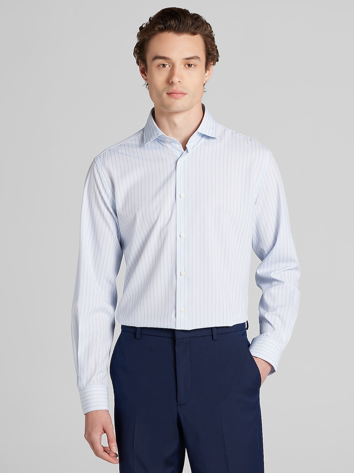 blue striped dress shirt Women's Modern Fit in Stripe, L in stretch Hawes & Curtis Slim Fit