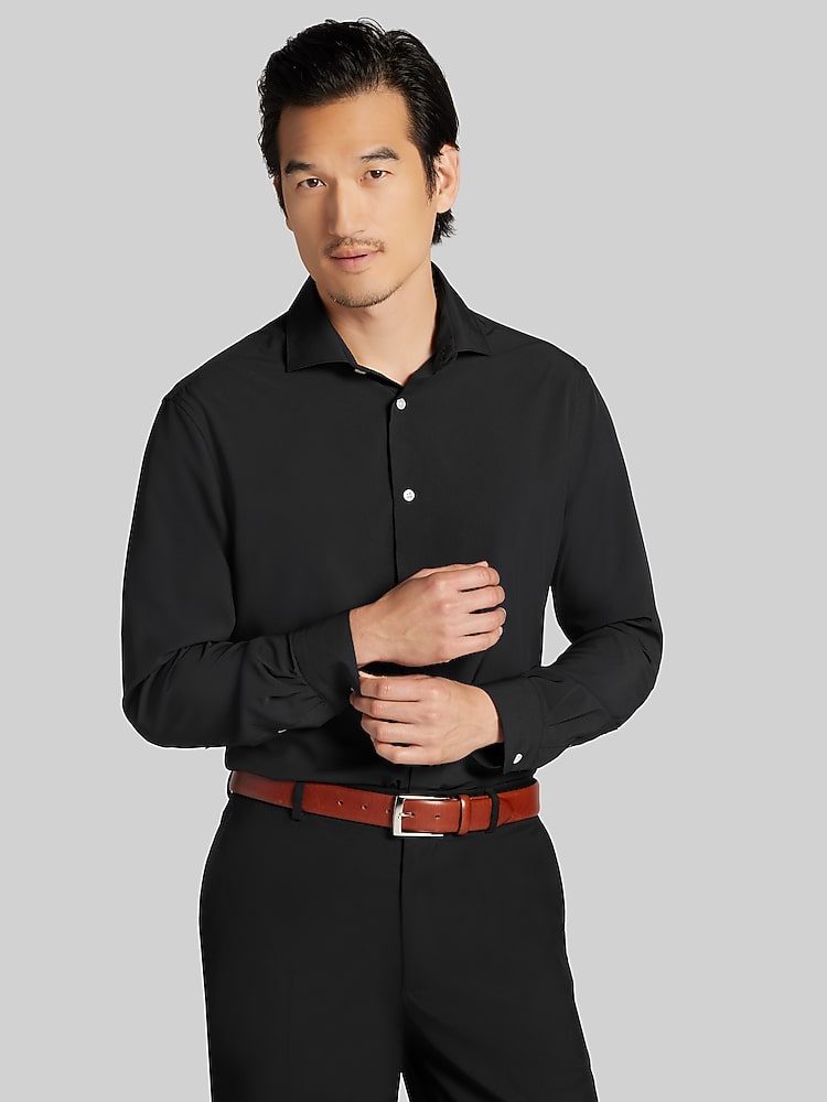 Wilke-Rodriguez Big and Tall Modern Fit Stretch Dress Shirt in Black  Mens Long Sleeve Spread Collar Shirt, Size 18 34/35