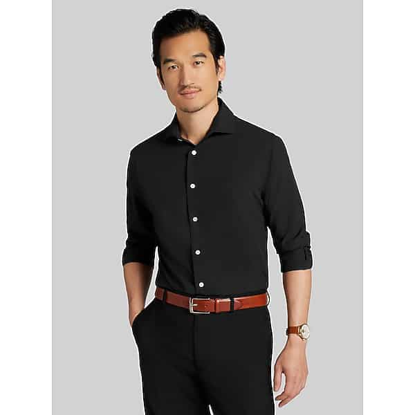 Wilke-Rodriguez Big & Tall Modern Fit Stretch Dress Shirt in Black – Men’s Long Sleeve Spread Collar Shirt, Size 18 34/35
