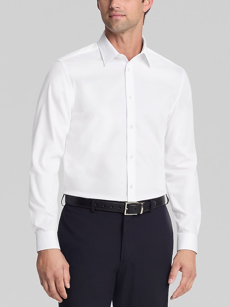 slim fit dress slacks Calvin Klein Men`s White Slim Fit Non-Iron Herringbone Point Collar Dress  Shirt main image 1