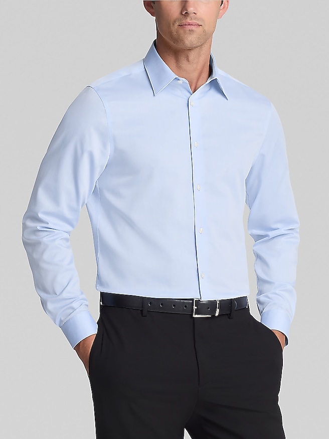 Calvin Klein Men's Slim Fit Herringbone Dress Shirt , Light Blue