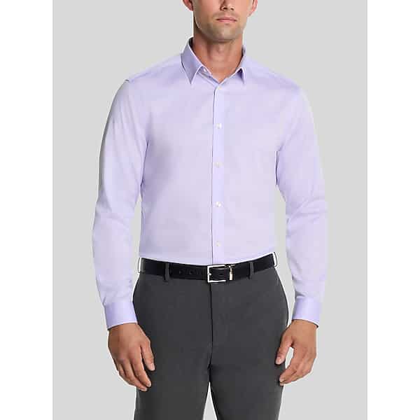 Calvin Klein Men's Slim Fit Herringbone Dress Shirt Lavender - Size: 17 34/35 TMW5BGF70513