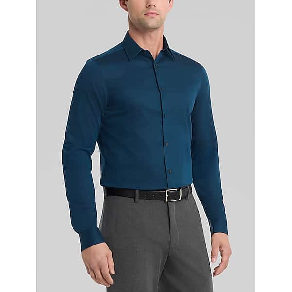 Calvin Klein Men's Slim Fit Herringbone Dress Shirt Blue - Size: 16 32/33 TMW5BGF60351