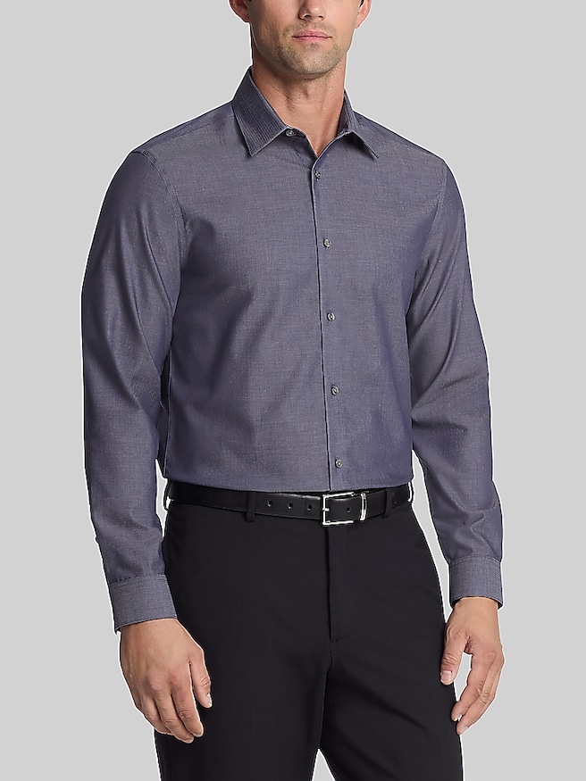 Calvin Klein Slim Fit Herringbone Dress Shirt Smoky Blue