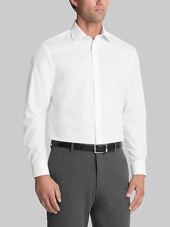 white black dress shirt Comfort Stretch Non-Iron Solid Dress Shirt With Contrast Trim main image 0