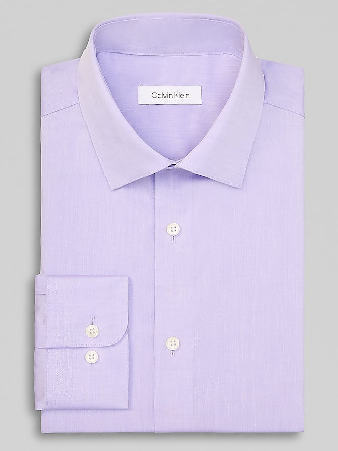 Calvin Klein Classic Fit 100% Cotton Herringbone Dress Shirt, Lilac - Image 3 of 3