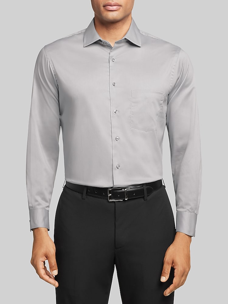 van heusen regular fit stretch flex collar dress shirt Van Heusen Slim Fit Ultra Wrinkle Free Stretch FLEX Solid Dress Shirt in  Almond main image 0