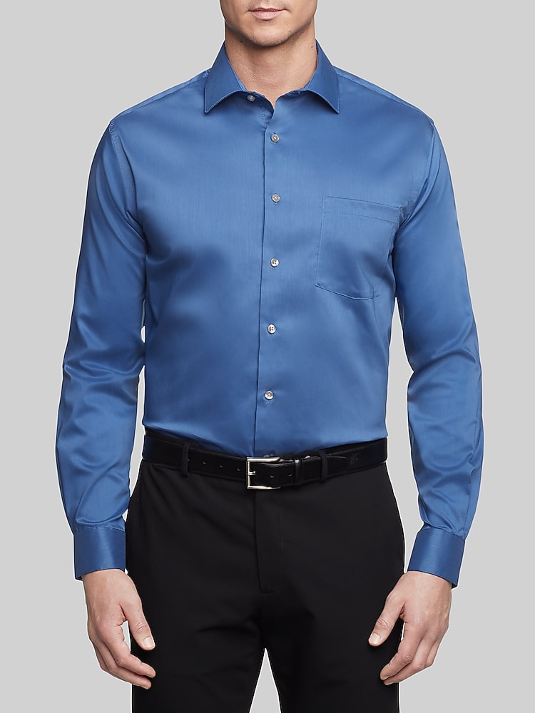 men's van heusen ultra wrinkle-free slim-fit dress shirt Van Heusen Slim Fit Ultra Wrinkle Free Stretch FLEX Solid Dress Shirt in  Smokey Blue main image 1