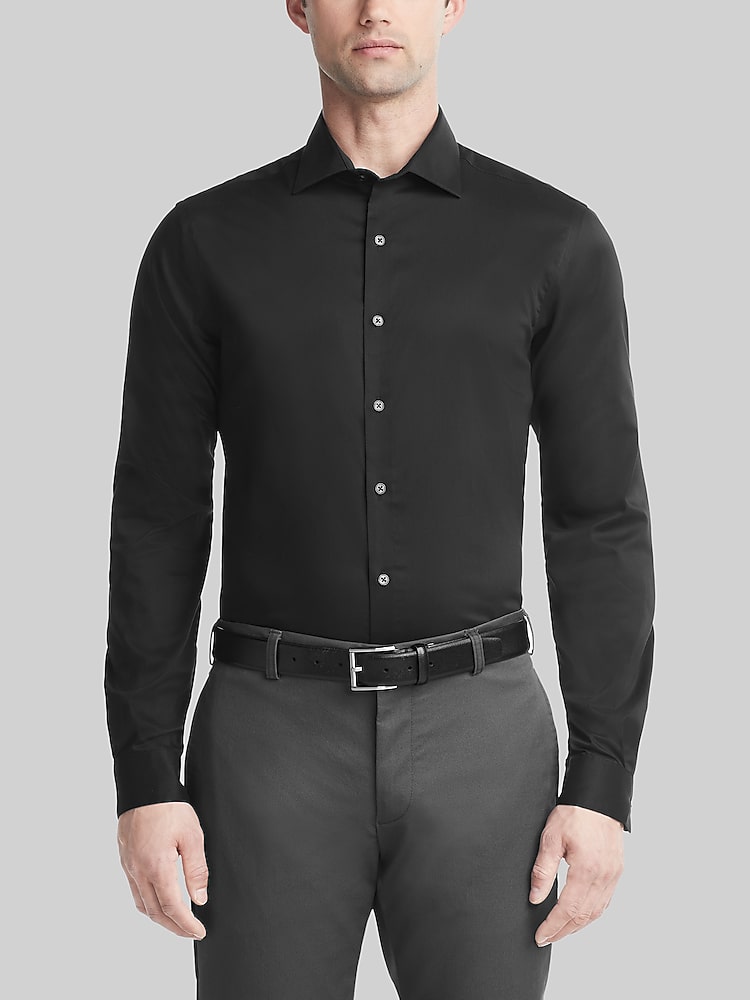 Van Heusen Slim Fit Solid Dress Shirt, Black - Gray | Men's Wearhouse