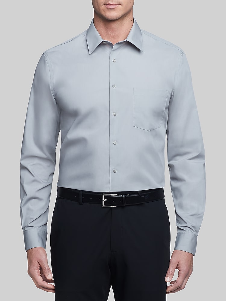 Classic Fit Solid Poplin Dress Shirt | Gray - Size: 17.5 34/35