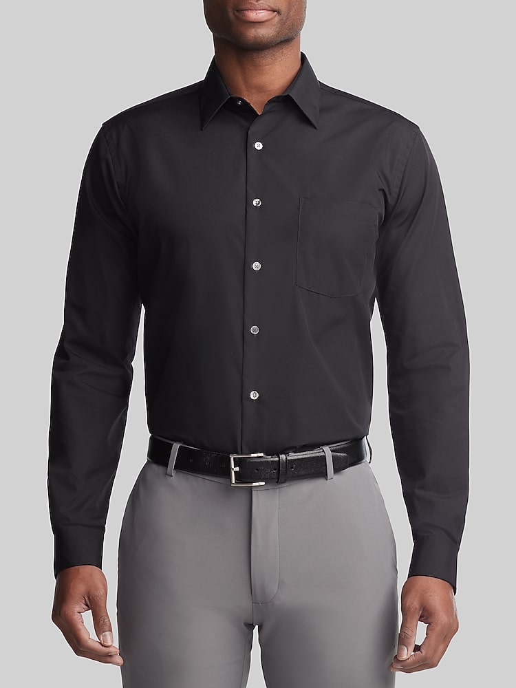 van heusen classic fit dress shirt Van Heusen Slim Fit Ultra Wrinkle Free Stretch FLEX Solid Dress Shirt in  Black main image 1