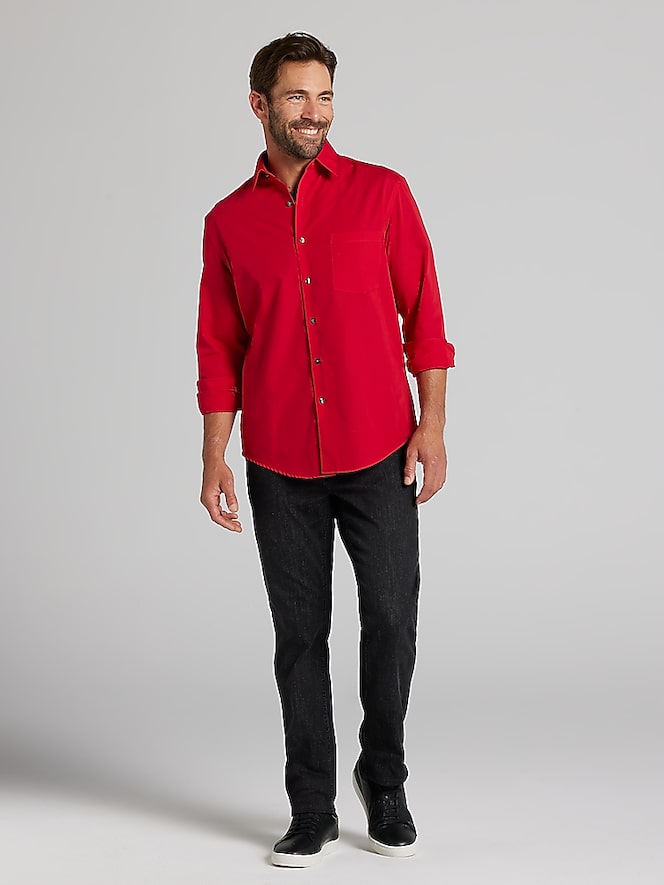 Van Heusen Classic Fit Solid Poplin Dress Shirt, Red - Image 2 of 6