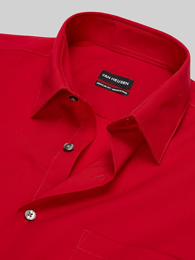 Van Heusen Classic Fit Solid Poplin Dress Shirt, Red - Image 4 of 6