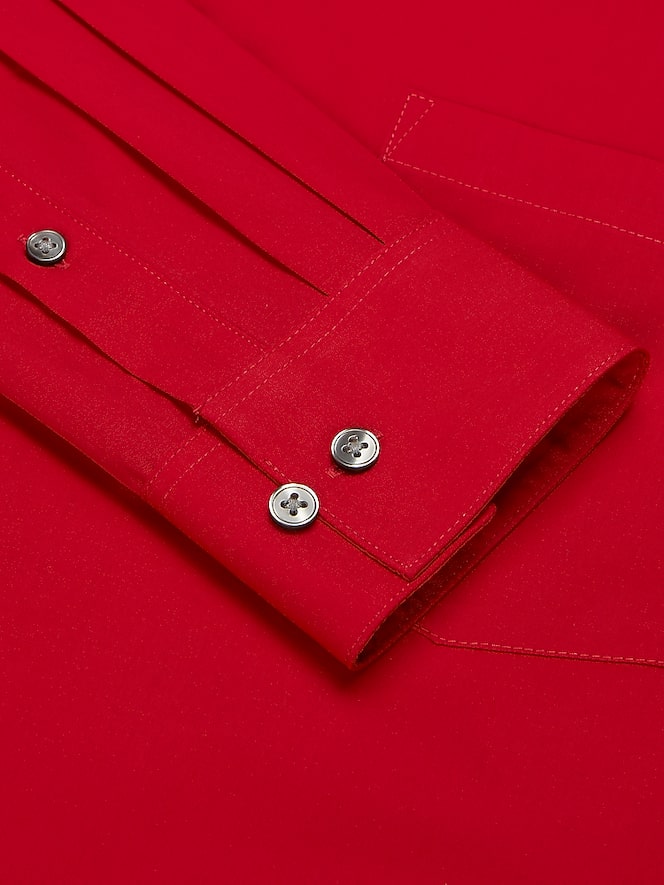 Van Heusen Classic Fit Solid Poplin Dress Shirt, Red - Image 5 of 6