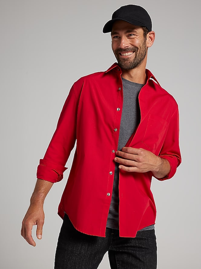 Van Heusen Classic Fit Solid Poplin Dress Shirt, Red - Image 6 of 6