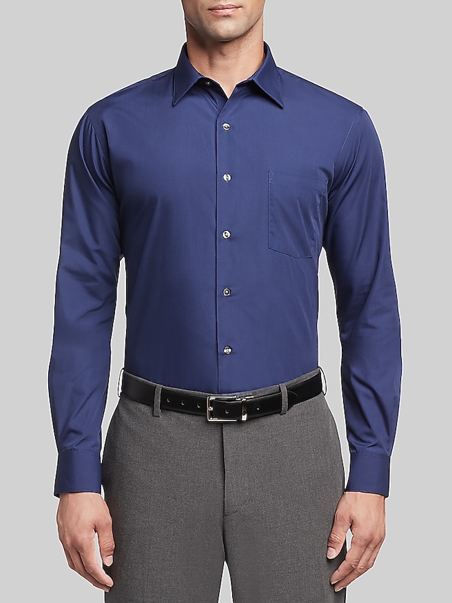Van Heusen Men's Classic Fit Solid Poplin Dress Shirt , Navy / Blue
