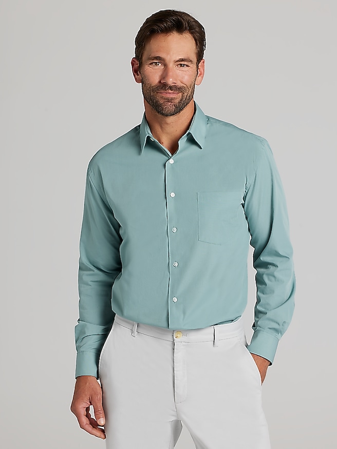 Van Heusen Men's Classic Fit Solid Poplin Dress Shirt , Blue