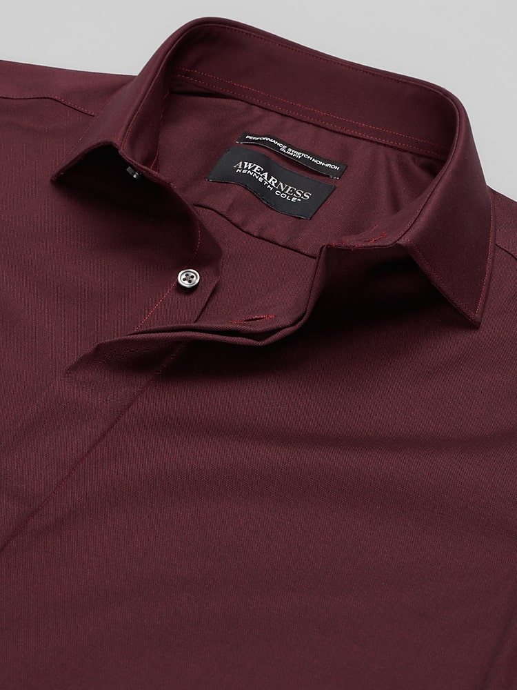 Awearness Kenneth Cole Big & Tall Slim Fit Sharkskin Dress Shirt in Burgundy  Covered Placket Mens Shirt, Size 17 1/2 38/39