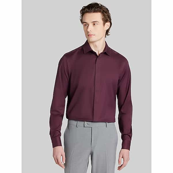Awearness Kenneth Cole Big & Tall Men's Slim Fit Sharkskin Covered Placket Dress Shirt Burgundy - Size: 20 38/39